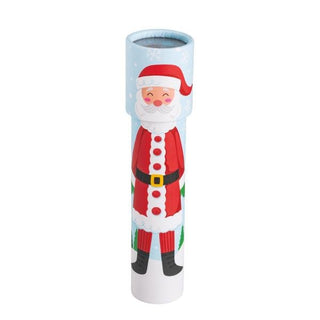 Tube-shaped product with a cartoon Santa Claus design on a white background