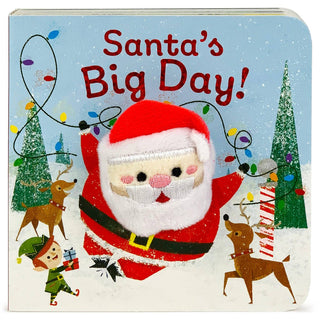 Children's book titled 'Santa's Big Day!' with a plush Santa Claus character on the cover.