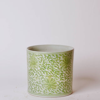 Scrolling Chrysanthemum Green and White Porcelain Cachepot