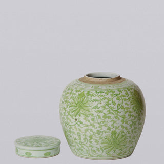 Scrolling Chrysanthemum Green & White Porcelain Jar