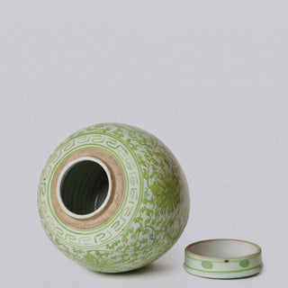 Scrolling Chrysanthemum Green & White Porcelain Jar