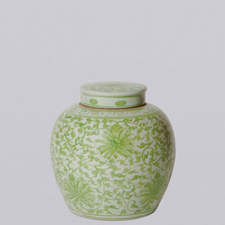 Scrolling Chrysanthemum Green & White Porcelain Jar