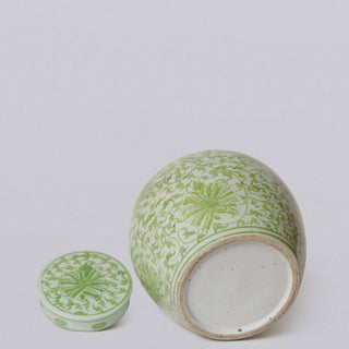 Scrolling Chrysanthemum Green & White Porcelain Jar