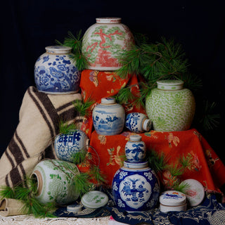 Scrolling Chrysanthemum Green & White Porcelain Jar