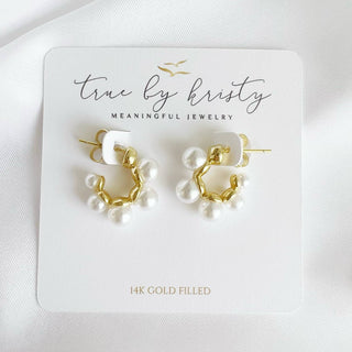 Sea Isle Pearl Beaded Hoops Earrings Gold Filled