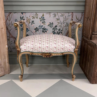 Small Antique Painted Bench in Schumacher Cabanon Stripe