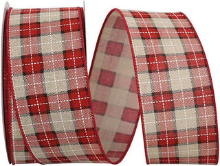 Stitched Linen Plaid Natural Wired-2-1/2", 20yrds