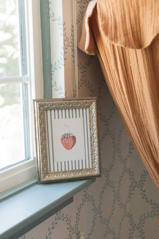 Strawberries on Stripes Framed Antique Art: 8x10