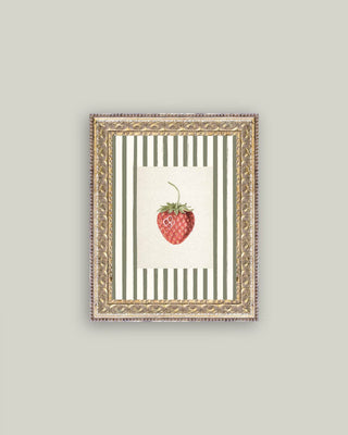 Strawberries on Stripes Framed Antique Art: 8x10