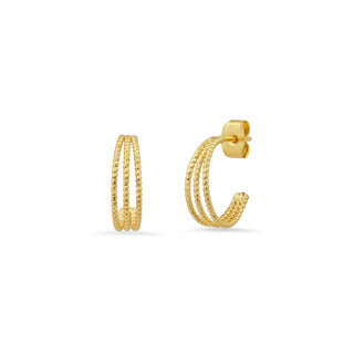 Narrow Twisted Gold Triple Hoops