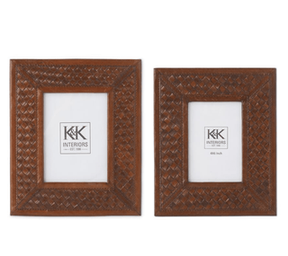 Tan Leather Basket Weave Photo Frame