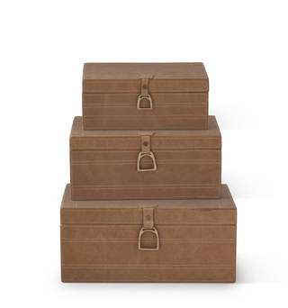 Tan Leather Suede Lined Box w/Stirrup Latch