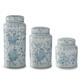 Teal & White Porcelain Chinoiserie Lidded Jars