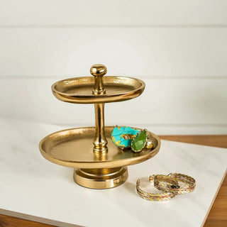 Textured Gold 2-Tier Stand/Jewelry Holder