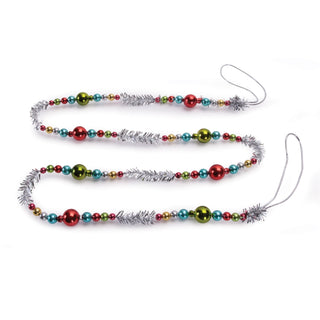 Colorful beaded lanyard with metallic accents on a white background