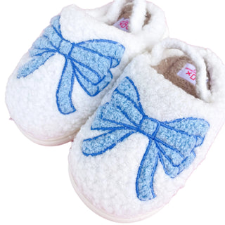 Toddler/Kids Blue Bow Slippers: Large