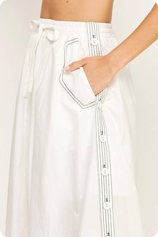 Top-stitch Relaxed Cotton Midi Skirt: Peri Blue / L