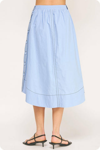 Top-stitch Relaxed Cotton Midi Skirt: Peri Blue / M