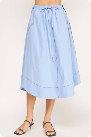Top-stitch Relaxed Cotton Midi Skirt: Peri Blue / S