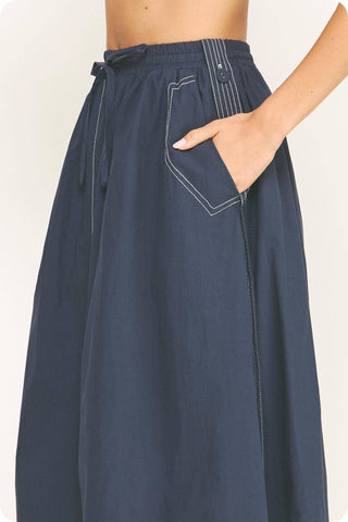 Top-stitch Relaxed Cotton Midi Skirt: Peri Blue / S
