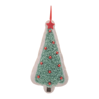 Christmas tree-shaped ornament with red decorations on a white background