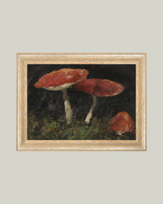 Vintage Mushrooms Framed Antique Art: 12x10