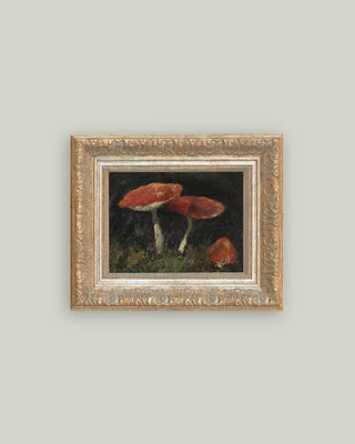 Vintage Mushrooms Framed Antique Art: 12x10