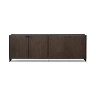 Front view of a modern black oak sideboard with clean lines and minimalist design.