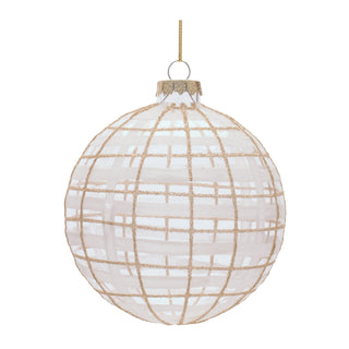 White & Gold Ball Ornament 4”D Glass