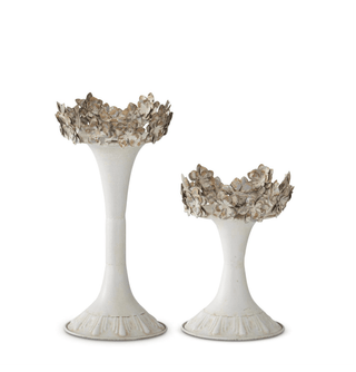 White & Gold Floral Edge Pillar Candleholder