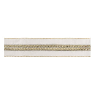 White & Gold Ribbon 2.5” x 5 Yds. Wired Polyester