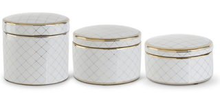 White & Gold Round Ceramic Lidded Container