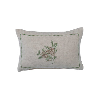 Cotton & Linen Lumbar Pillow w/ Embroidery