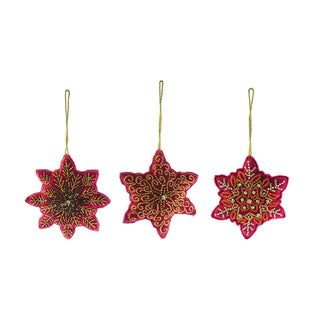 Cotton Velvet Snowflake Ornament w/ Glass Beads & Embroidery