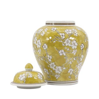 Yellow & White Ceramic Chinoiserie Jar 12"