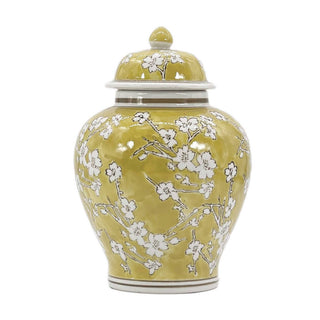 Yellow & White Ceramic Chinoiserie Jar 12"