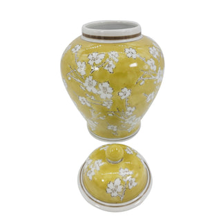 Yellow & White Ceramic Chinoiserie Jar 12"