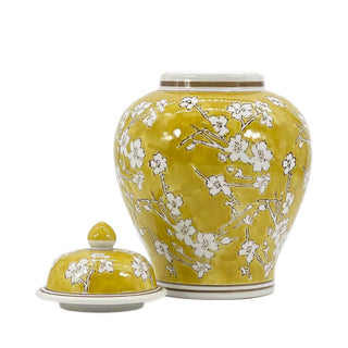 Yellow & White Ceramic Chinoiserie Jar 12"