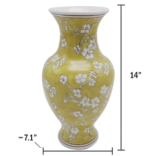 Yellow & White Ceramic Chinoiserie Vase 14"