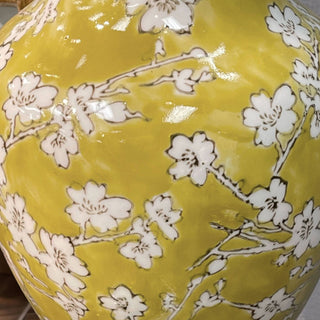 Yellow & White Ceramic Chinoiserie Vase 14"